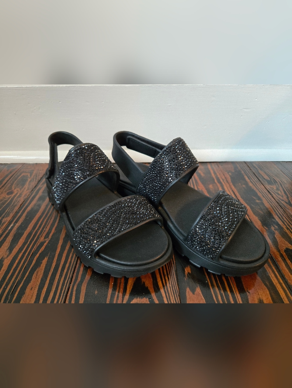 Skechers Arch Fit Black Rhinestone Sandals Sparkly Comfort Supportive Size 8